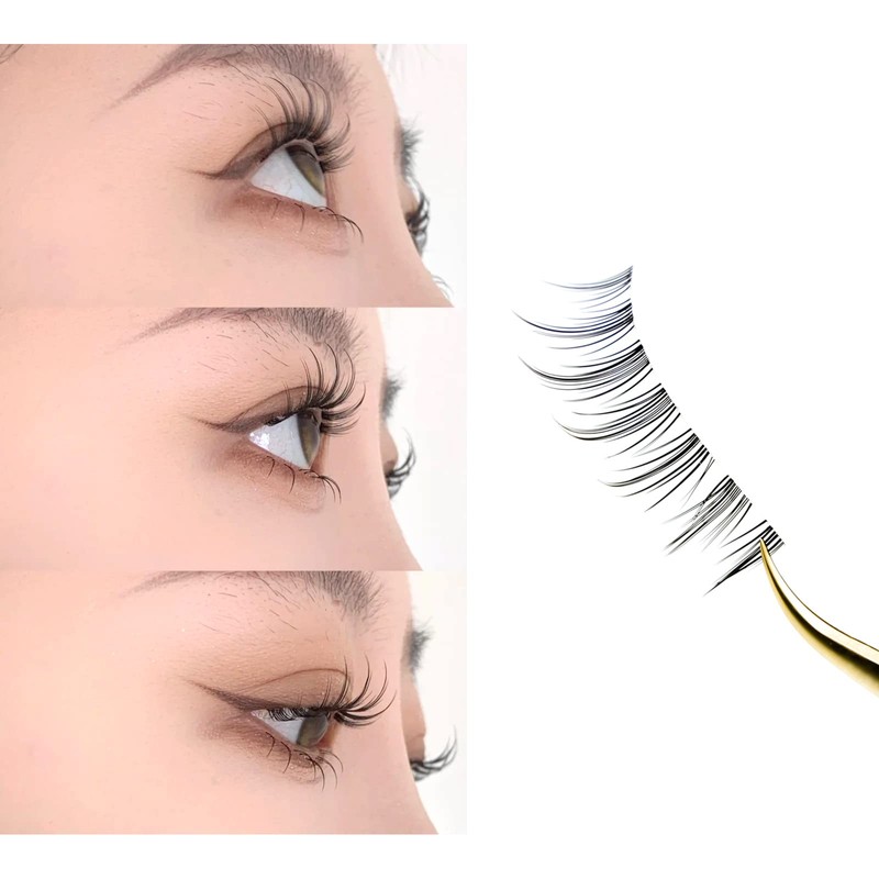 LASHIDOL False Eyelashes, Natural, Transparent Band, Cluster Lashes, Handmade False
