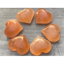 GAF TREASURES Orange Selenite Gemstone Hearts, Polished Orange Selenite Puffy Hearts, Orange Selenite Crystal Palm Stone, Orange Selenite Healing Crystal Hearts (2 Hearts