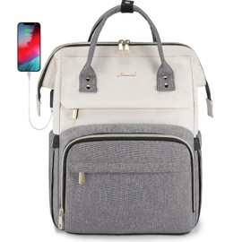 LOVEVOOK Laptop Backpack Women 17 inch, Large School Computer Bag with USB Port, Work Backpack Bags for Women for Business College Travel, Laptop Rucksack for Teacher Nurse,BeigeGrey