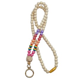 YUESUO Wood Beaded Lanyard for ID Badges - Cute Boho Teacher Lanyard for Women (Colorful-1)
