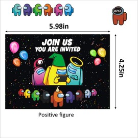 zt.77 16PCS Among Us Invitation Card,Among Us Party Decoration for Birthday Party Invitation and Game Party Idea for Invite Friends Family Classmates,Favor Birthday Party Supplies