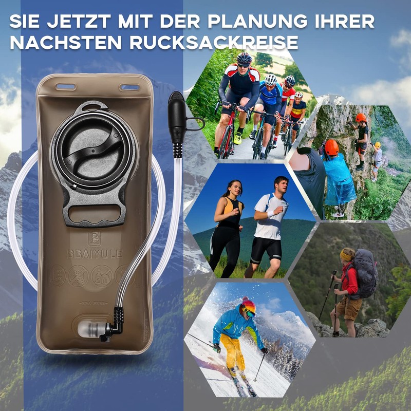 BBAIYULE® Hydration Bladder 2 L, BPA Free, Material Reinforced, Leak-Proof