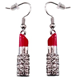 DianaL Boutique Designer Look Crystal Red Lipstick 3D Earrings Gift Boxed Fashion Jewelry