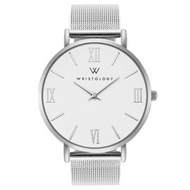 Wristology Roman Numerals Boyfriend Watch Silver with Interchangeable Metal Mesh Milanese Watch Band - Large Easy Read Analog Face for Women, Men, Unisex Stella Collection