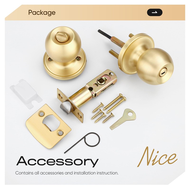 Leydebong 6 Pack Gold Ball Door Knobs with Lock, Keyless
