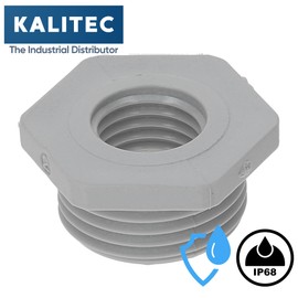 Kalitec G6201200 Reduction M20/M12 Plastic Light Grey I Reducer Cable Gland Hexagonal I M12 Female Thread I M20 Male Thread I IP68 Pack of 5