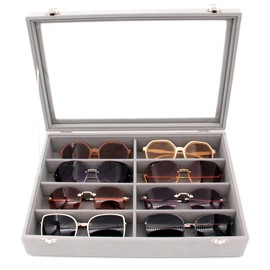 KLOUD City Velvet Sunglasses Organizer for Women or Men, Glasses Storage Box,Jewelry Watch Organizer, Sunglasses Storage Holder Box,Glasses Display Case with 8 Slots(Grey)