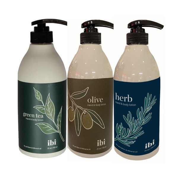 IBI Mineral Oil Free Hand & Body Lotion Set 750 ml, Pack of 3 (Green Tea, Olive, Herb)