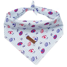 Lionheart Glory Washable Soft Blue Dog Scarf, Stripe Print Square Adjustable Bandana for Small to Large Dogs