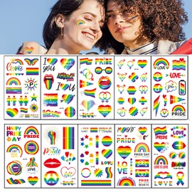 10 Sheets Prideday Tattoo Stickers,150+ Prideday Rainbow Temporary Fake Face Body Tattoo Stickers for Prideday Party Favours (Color-Prideday)