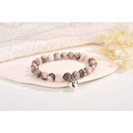 FAOMZQ Women's Pearl Bracelet, Girl's Heart Pink Zebra Stone Bead Bracelet, Women's Pearl Bracelets, Gifts Jewellery for Girls, Children with Gift Box, Stone