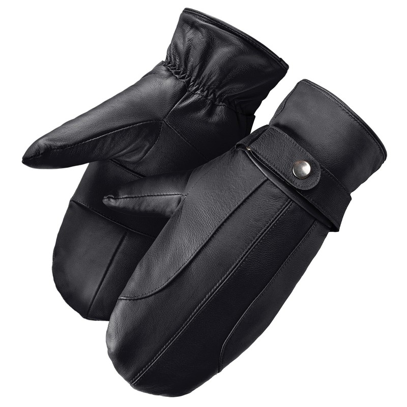 Harssidanzar Genuine Leather Mittens Mens, Warm Lined Winter Leather Mitt