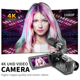 Hojocojo Video Camera, 4K Camcorder 36MP Vlogging Camera for YouTube, 3" IPS Screen 18X Digital Zoom, with Fill Light, Mic, Battery and 32GB Card