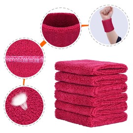 Willbond 6 Pcs Wrist Sweatbands Sports Tennis Wristbands Wrist Bands for Sweat Wrist Bands Competitions Absorbent Sweatbands for Basketball Tennis Football Running Working(Rose Red)