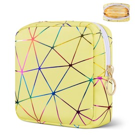 Likesing Period Bag for Tampon, Leather Sanitary Napkin Storage Bag for Girls Womens, Portable Sanitary Napkin Period Pad Pouch Bag for Purse, Small Make Up Bags(Colorful Yellow)