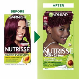 Garnier Hair Color Nutrisse Nourishing Creme, 362 Darkest Berry Burgundy (Raspberry Jam) Red Permanent Hair Dye, 2 Count (Packaging May Vary)