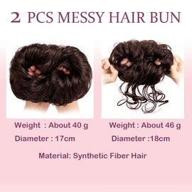 2PCS Messy Bun Hair Piece Tousled Updo Elastic Hair Bun Hair Piece for Women Synthetic Messy Hair Bun Donut Accessories Scrunchies (Dark Brown)
