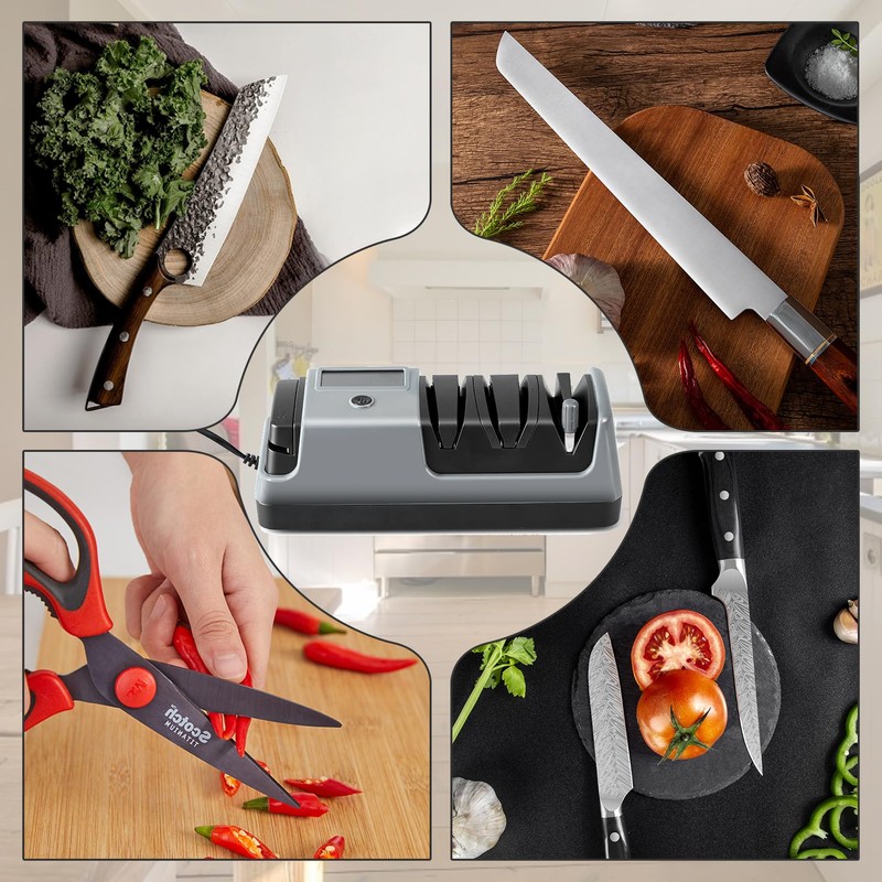 5-in-1 Professional Electric Knife Sharpener with LCD Screen, 3 Rotational