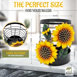 LOWA Dezine's Sunflower Utensil Holder with Silicone Cooking Utensils Set (5pc) with Wooden Handles, Kitchen Utensil Organizer for Countertop, Cute Utensil Caddy, Farmhouse Kitchen Counter Decor