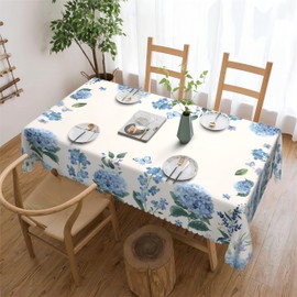 SUMLAND Rectangle Tablecloth Floral Tablecloth Polyester Waterproof Stain Wrinkle Free,Blue Flowers Table Cloth for Home Kitchen Dining Party Patio Indoor Outdoor Use 60"x84"