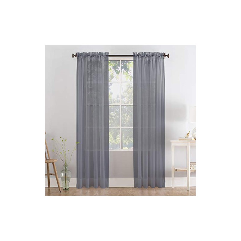 Megachest a pair of slot top voile curtains (Dark Silver,