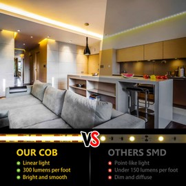 EMITEVER COB LED Strip Lights Warm White 32.8ft, 3000K 24V Dimmable Tape Light Premium High Density, 305LM+/ft, 4800LEDs, Ra 90+, 3W/FT, UL Listed for Cabinets, Shelves(Power Supply Sold Separately)