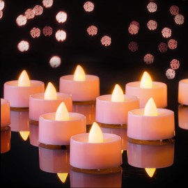 Amagic Amagic Pink LED Tea Lights Candles, 24 Pack Battery Operated Flameless Tea Lights, Long Lasting Colored Tealights Candles for Valentine's Day, Theme Party, Aniversary, Wedding Table Decor