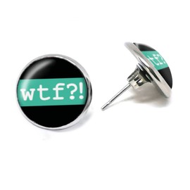 JUANLOWE WTF?! Earrings Stainless Steel Silver-Coloured Sayings, Glass, Glass