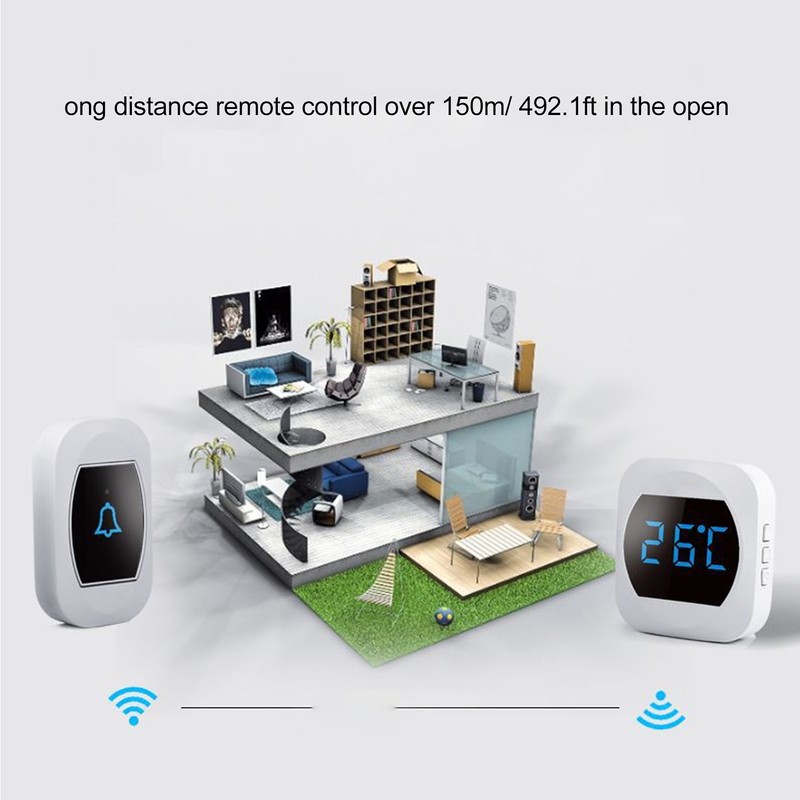 Wireless Doorbell Temperature Digital Display 4 Level Volume Adjustment Waterproof