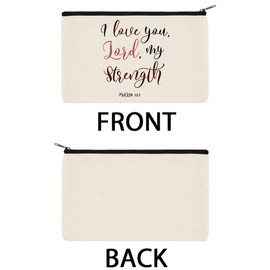 WIRESTER Set Of 2 Canvas Zipper Makeup Bag, Cosmetic Pouch, Organizer Case for Women Girl, Multi-Purpose Travel Cosmetic Bag - Christian Quotes Psalm 18:1, Christian Quotes Psalm 46:10