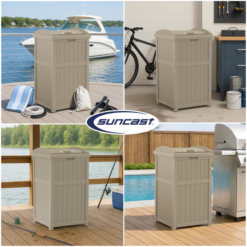 Suncast 33 Gallon Hideaway Trash Can for Patio - Resin