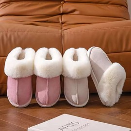 Faux Suede Fur Slippers for Women – Warm Plush Lining with Non-Slip EVA Sole for Cozy Indoor Home Wear