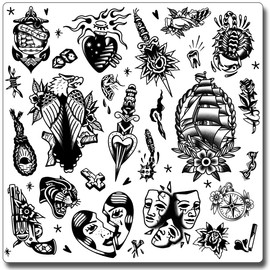 CHARLENT Black Old School Temporary Tattoo for Men and Women - 9 Sheets Vintage American Fake Tattoos for Lovers of Classic Tattoos/Realistic/Durable