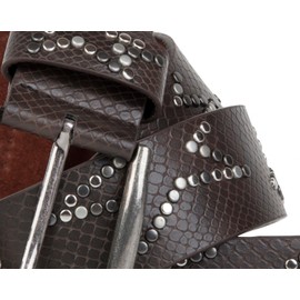 styleBREAKER Rivet Belt with Subtle Star Rivet Design and Snake Print in Vintage Look, Can Be Shortened, Unisex 03010054, dark brown