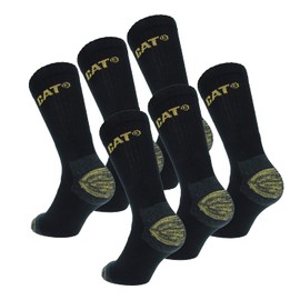 Cat Erpillar 6 Pairs Men's Work Socks Accident Protection Double Reinforced Heel and Toe Yarn of Excellent Quality Cotton Sponge, black