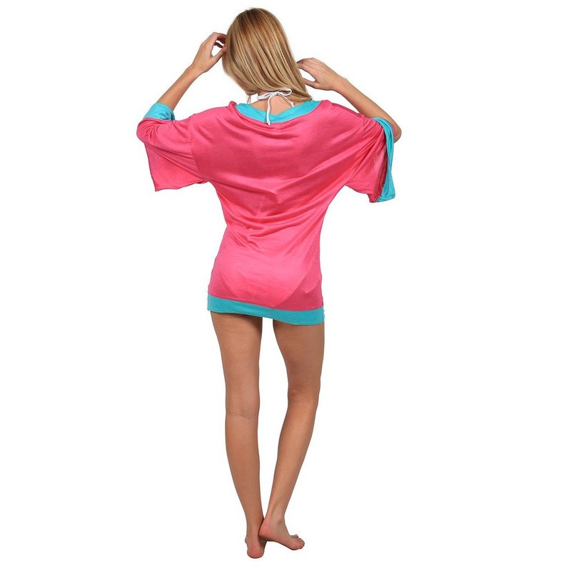 Ingear Sexy Color Block Tunic Fushia/Aqua-L