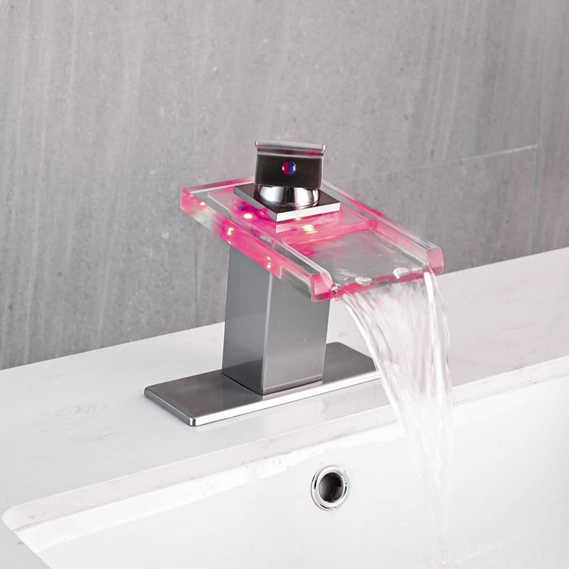 AVSIILE LED Bathroom Sink Faucet, Brushed Nickel Waterfall Single Hole