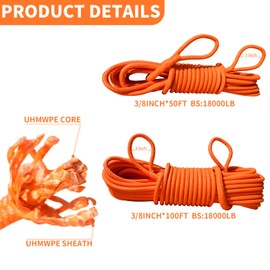 QIQU Double Braided Winch Rope Extension for 4x4 Truck SUV Car Winch Recovery Towing (3/8inch*100ft)