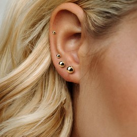 ZZHDCC 18K Gold Plated 925 Sterling Silver Ball Stud Earrings Flat Back Studs Sizes 3-10mm Gold Ball Studs Helix Earrings for Women Tragus Earrings Screw Studs Cartilage Earrings Jewelry (5mm)