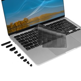 MOSISO Ultra Thin Keyboard Cover Skin with Dust Plugs Compatible with MacBook Air 15 inch M3 A3114 M2 A2941/Air 13.6 A3113 A2681/Pro 14/16 M4 M3 M2 M1, Smoke Gray