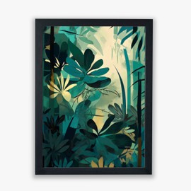 Spiffing Prints Jungle Forms IV – Abstract Tropical Wall Art in Emerald and Gold - 8 by 12 Inch Framed Canvas