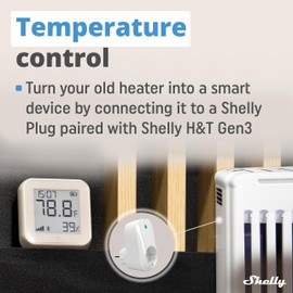 Shelly H&T Gen3 Ivory | Wi-Fi and Bluetooth Smart Temperature & Humidity Sensor with Remote App Control & Monitoring | Smart Scenes | Notification Alerts | LCD Display | Free Data Storage Export