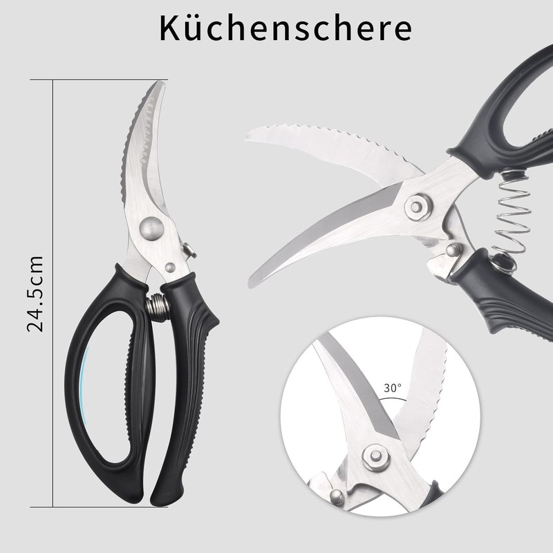 Poultry Scissors, Meat Scissors, Kitchen Scissors with Metal Handles, Non-Slip