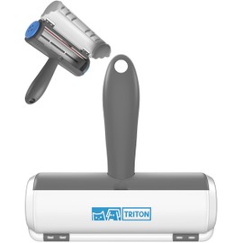 Triton Pet Hair Removal Tool w/Fur Trapping Compartment and Detachable Handle, 60% Smaller Storage Size, Reusable Shedding Roller, Cat and Dog Hair Remover for Car, Furniture, Carpet (Gray/White)