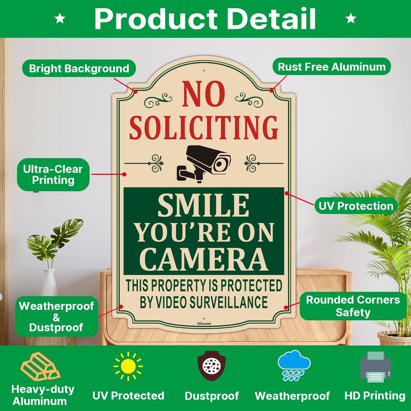 No Soliciting Smile You’re on Camera Signs 12”x 8” Video