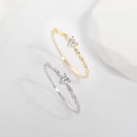 Meissa Tiny Heart Ring Stacking Dainty Cute Ring Sterling Silver Minimalist Ring Friendship Matching Stackable Diamond Gold Ring (Gold, 9.5)