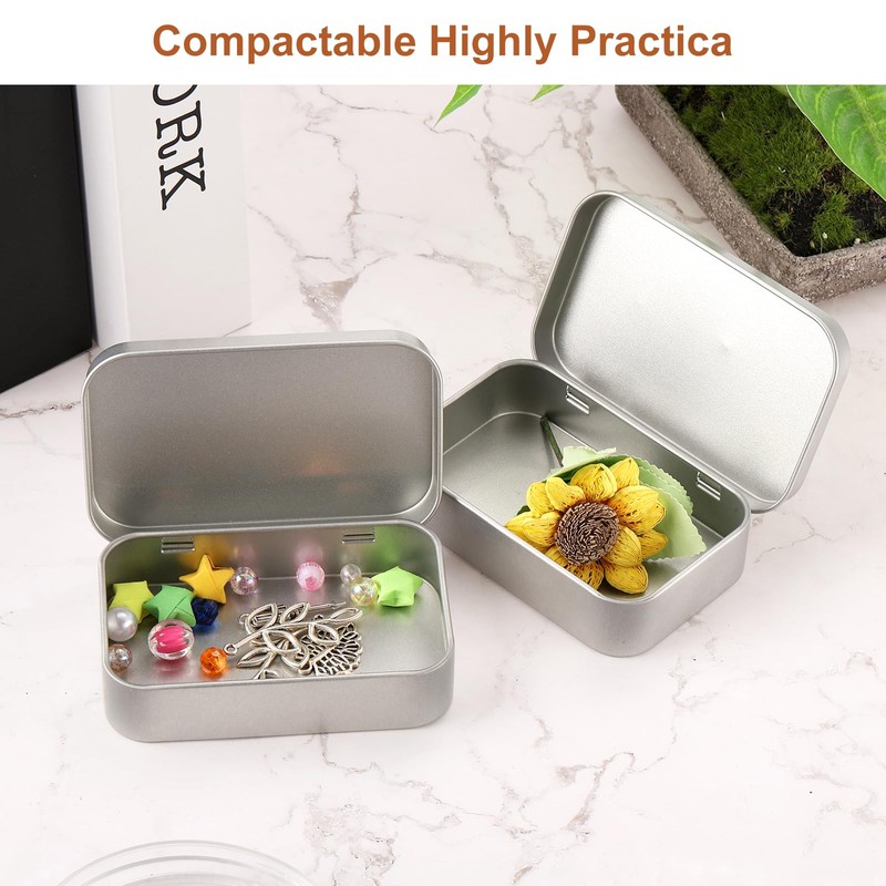 sourcing map Metal Tin Box Containers, 3.4x2.4x0.7 Inch Silver Rectangular