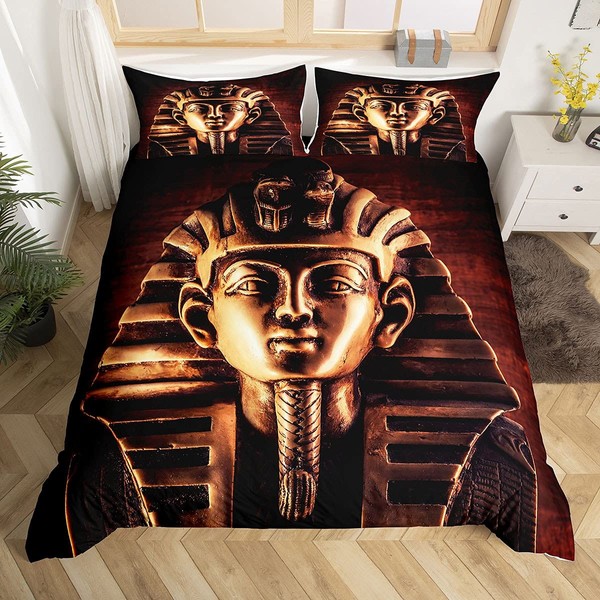 Erosebridal Pharaoh Bedding Sets, Queen Size 3D Ancient Egypt Tribe Decor Comforter Cover Set for Adult Women Boys Bedroom Home Decor, Egyptian Pyramids Exotic Style Duvet Cover, No Filling Inside