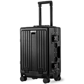 VentureVault Carry On Luggage 22x14x9 Airline Approved Aluminum Frame, 20 Inch Hard Shell Carry On Luggage, Suitcase Carry-on Zipperless Luggage, TSA Approved (Black)