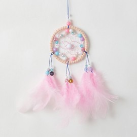 Pretty Jolly Small Indian Pink Dream Catchers Wall Decor with Mixed Color Beads Handmade Feathers Native Mini Dreamcatchers Home Decoration Ornament for Car Bedroom Birthday Party